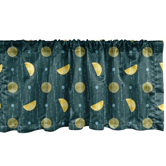 Ambesonne Citrus Window Valance, Oversimplified Lemon Slices, 54" X 12", Dark Teal and Pale Yellow
