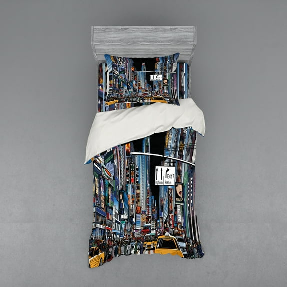 Ambesonne City Bedding Set 3 Pcs, Night Scene New York, Twin XL, Multicolor