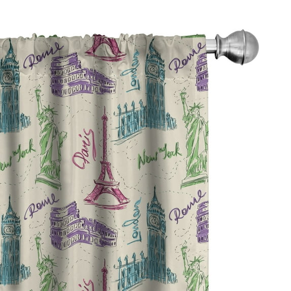 Ambesonne City Curtains, Colosseum Big Ben Tourist, Pair of 28"x84", Multicolor