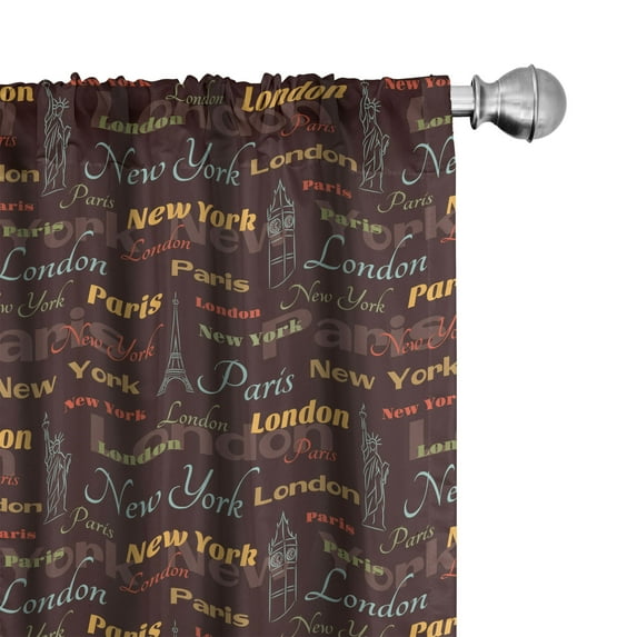 Ambesonne City Curtains, Famous Places of World, Pair of 28"x84", Multicolor