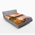 thumbnail image 1 of Ambesonne City Fitted Sheet, Prague Riverside Autumn, Queen Size, Pink Orange, 1 of 2