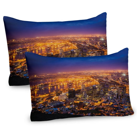 Ambesonne City Pillow Sham 2 Pack, Cape Town Panorama Africa, 36"x20", Marigold Blue Pink