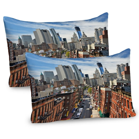 Ambesonne City Pillow Sham 2 Pack, Famous Travel Destination, 26"x20", Dark Orange Grey Blue