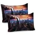 thumbnail image 1 of Ambesonne City Pillow Sham 2 Pack, Futuristic Distant World, 36"x20", Orange Blue Cinnamon, 1 of 3