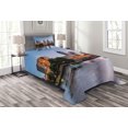 thumbnail image 1 of Ambesonne City Quilted Bedspread Set 2 Pcs, Morning Australia River, Twin Size, Orange Green Pale Blue, 1 of 3