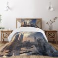 thumbnail image 1 of Ambesonne City Quilted Bedspread Set 2 Pcs, Spacecraft in Formation, Twin Size, Peach Tan Blue, 1 of 5
