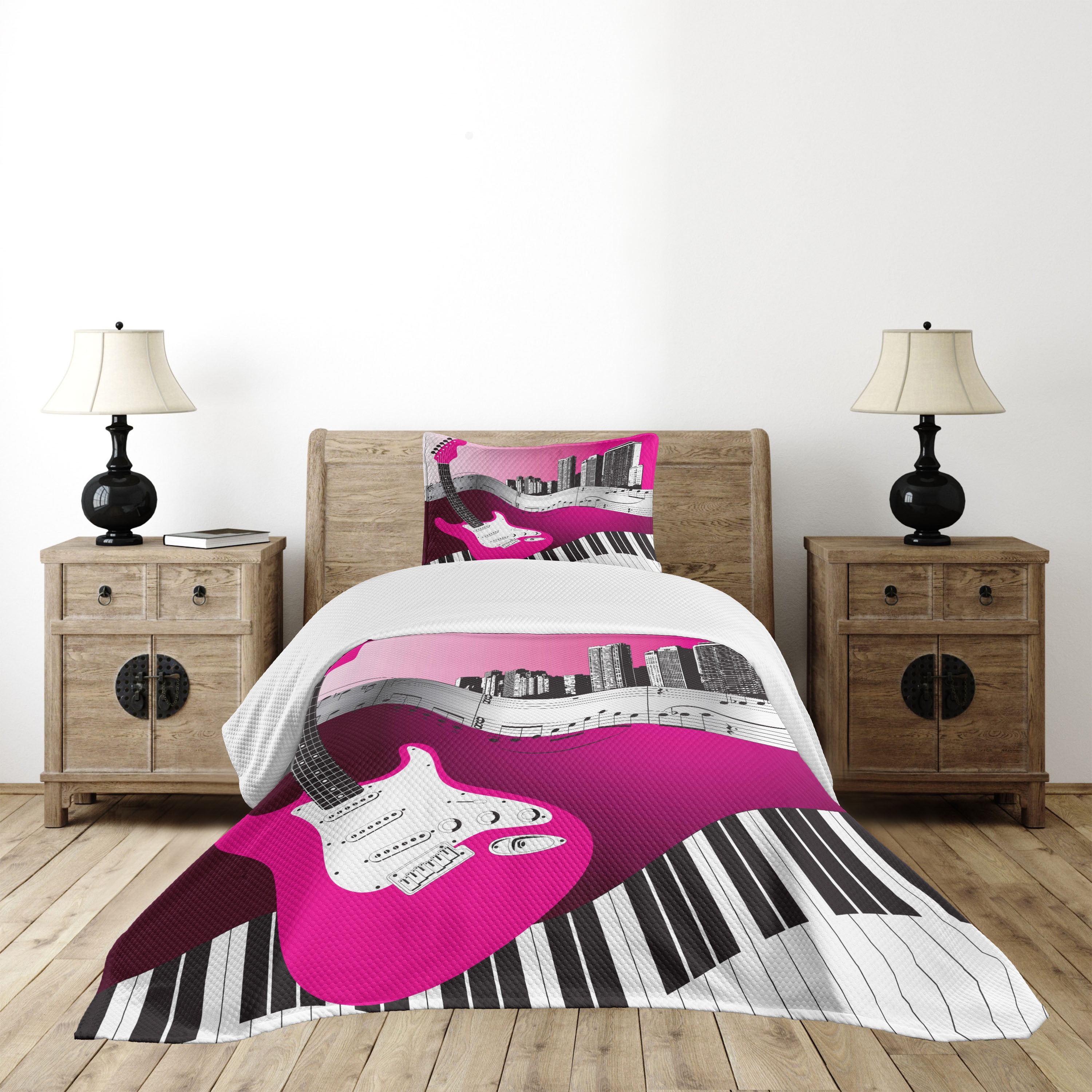 White Quilted Twin Bedspread Set with Pillow Sham