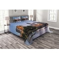 thumbnail image 1 of Ambesonne City Quilted Bedspread Set 3 Pcs, Morning Australia River, King Size, Orange Green Pale Blue, 1 of 3