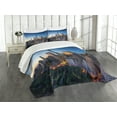 thumbnail image 1 of Ambesonne City Quilted Bedspread Set 3 Pcs, Tranquil Morning Sunrise, King Size, Blue Marigold Dark Green, 1 of 3