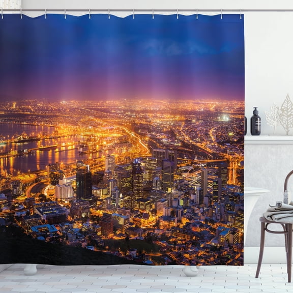 Ambesonne City Shower Curtain, Cape Town Panorama Africa, 69"Wx75"L, Marigold Blue Pink