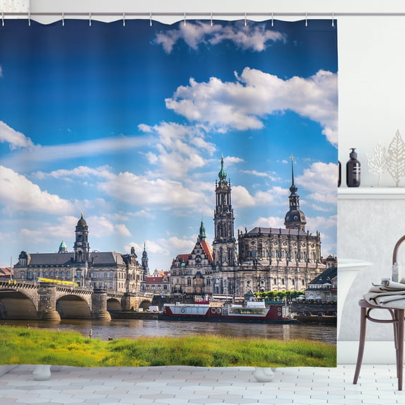 Ambesonne City Shower Curtain, European Town, 69"Wx70"L, Grey Blue