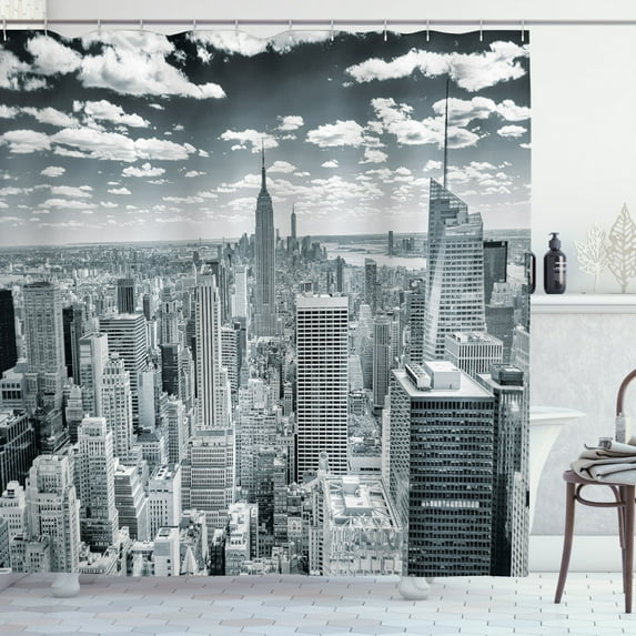 Ambesonne City Shower Curtain, Manhattan Urban Scenery, 69"Wx75"L, Grey