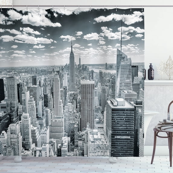 Ambesonne City Shower Curtain, Manhattan Urban Scenery, 69"Wx84"L, Grey