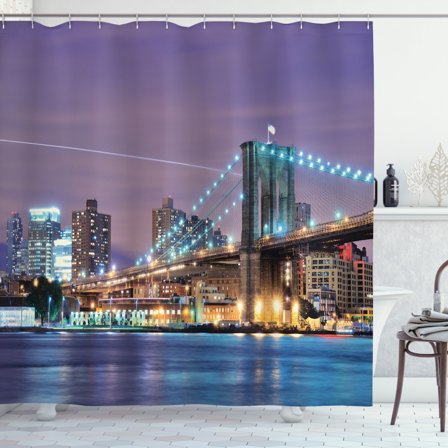 Ambesonne City Shower Curtain, Modernized Brooklyn Bridge, 69"Wx75"L, Multicolor