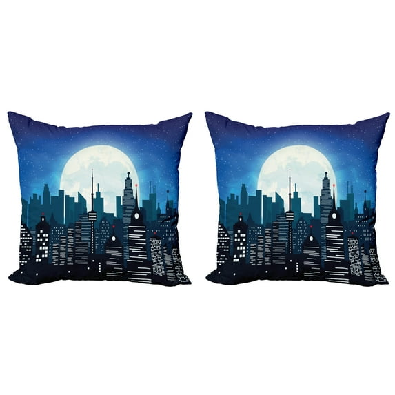 Ambesonne City Throw Pillow Cover 2 Pack, Modern Capital Moon Night, 18", Multicolor