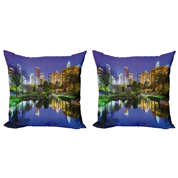 Ambesonne City Throw Pillow Cover 2 Pack, North Carolina America, 18", Multicolor