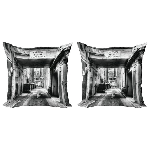 Ambesonne City Throw Pillow Cover 2 Pack, Old Fashion Urban District, 24", Black and White