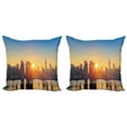 thumbnail image 1 of Ambesonne City Throw Pillow Cover 2 Pack, Tranquil Sunrise Midtown, 20", Pale Blue Peach Tan, 1 of 7