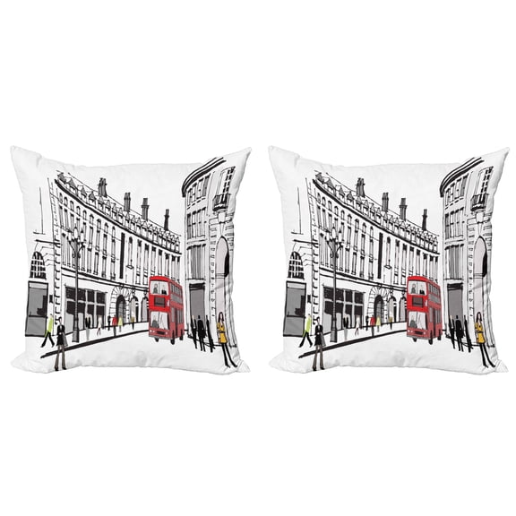 Ambesonne City Throw Pillow Cover 2 Pack, Urban View London Piccadilly, 16", Multicolor