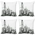 thumbnail image 1 of Ambesonne City Throw Pillow Cover 4 Pack, Hong Kong Building Sketch Art, 24", Charcoal Grey White, 1 of 5