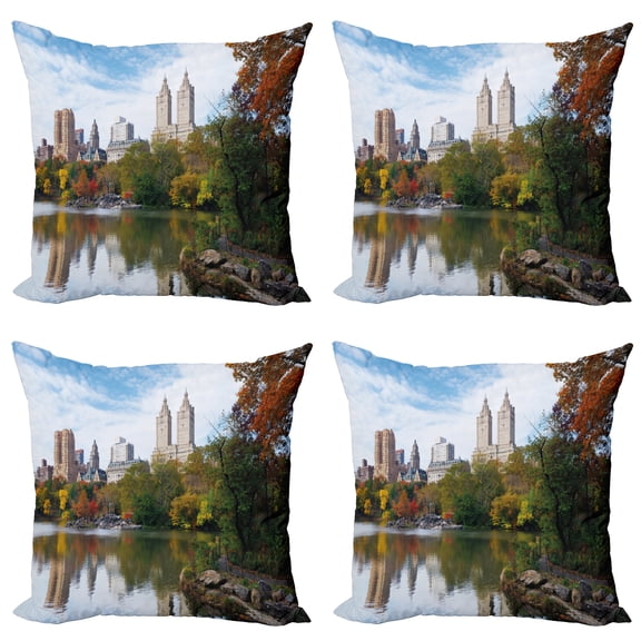 Ambesonne City Throw Pillow Cover 4 Pack, Manhattan Central Park, 24", Multicolor