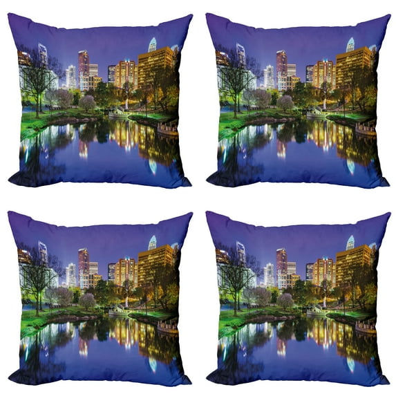 Ambesonne City Throw Pillow Cover 4 Pack, North Carolina America, 18", Multicolor