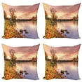 thumbnail image 1 of Ambesonne City Throw Pillow Cover 4 Pack, Prague Riverside Autumn, 18", Pink Orange, 1 of 5