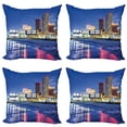 thumbnail image 1 of Ambesonne City Throw Pillow Cover 4 Pack, Resort Casinos on Shore, 16", Violet Blue Pink Yellow, 1 of 7