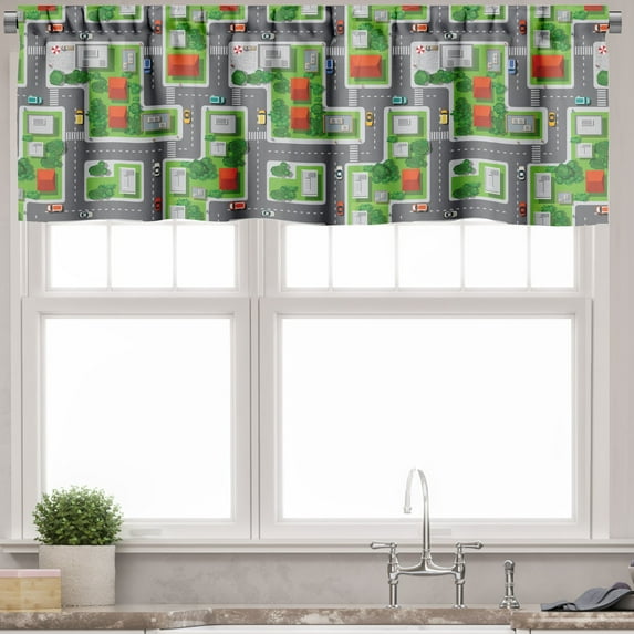 Ambesonne City Valance Pack of 2, Birds Eye View Map Design, 42"X12", Multicolor