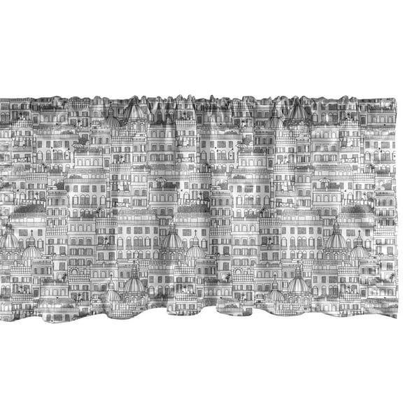 Ambesonne City Valance Pack of 2, Italian Style Apartment Houses, 54"X12", Charcoal Grey and White