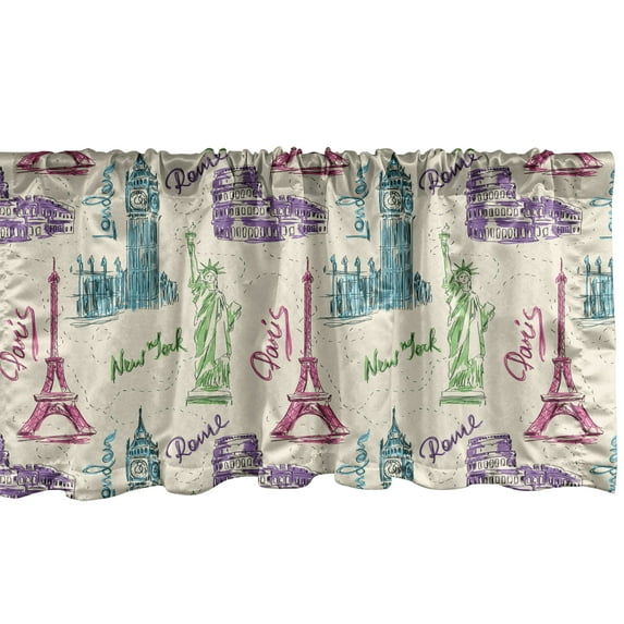 Ambesonne City Window Valance, Colosseum Big Ben Tourist, 42" x 12", Multicolor