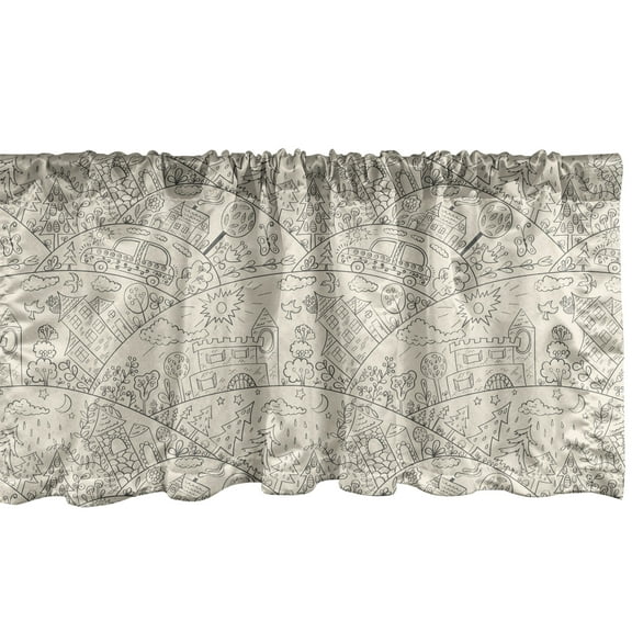Ambesonne City Window Valance, Houses Car Birds and Trees, 42" x 18", Champagne and Dark Grey