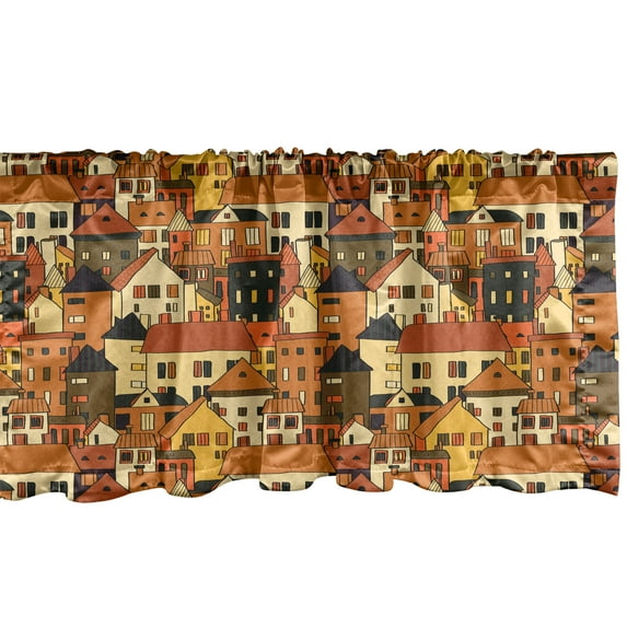 Ambesonne City Window Valance, Panoramic Illustration, 54" X 12", Green Orange Beige