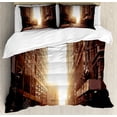 thumbnail image 1 of Ambesonne Cityscape Duvet Cover Set, Early Morning Manhattan, 2-Calking, Umber Cream, 1 of 7