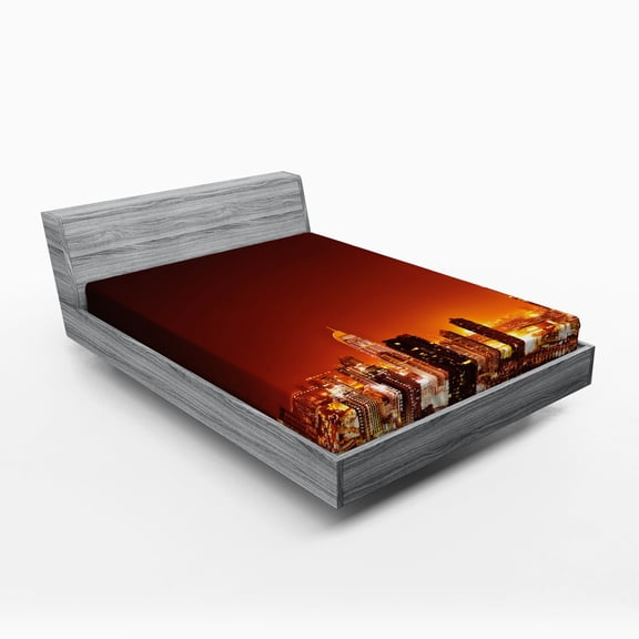 Ambesonne Cityscape Fitted Sheet, East Dubai Landscape, Queen Size, Multicolor