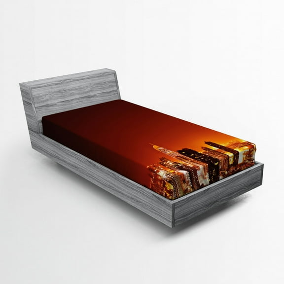 Ambesonne Cityscape Fitted Sheet, East Dubai Landscape, Twin Size, Multicolor