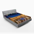 thumbnail image 1 of Ambesonne Cityscape Fitted Sheet, Night Panoramic View, Full Size, Yellow Navy Purple, 1 of 3