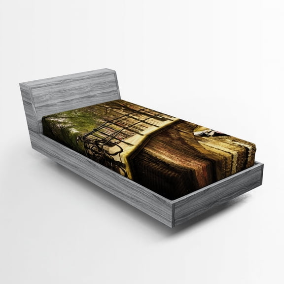 Ambesonne Cityscape Fitted Sheet, Romance Bridge Canal, Twin Size, Cream