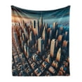 thumbnail image 1 of Ambesonne Cityscape Fleece Throw Blanket Manhattan Panorama Urban 60"x80" Blue and Pale Cinnamon, 1 of 1