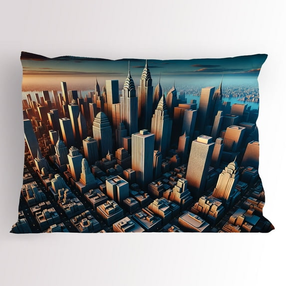 Ambesonne Cityscape Pillow Sham, Manhattan Panorama Urban, 26" X 20", Blue and Pale Cinnamon