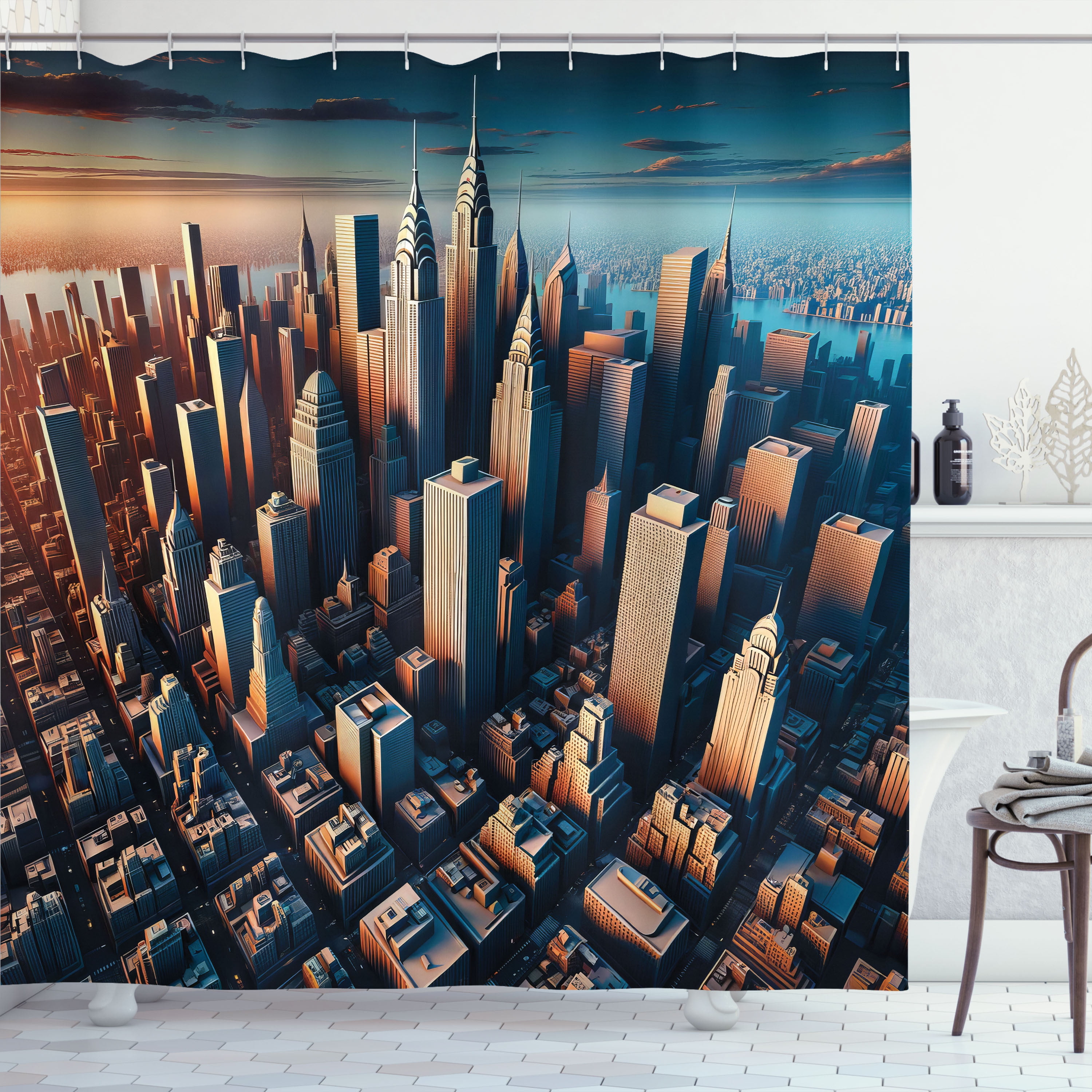 Ambesonne Cityscape Shower Curtain, Manhattan Panorama Urban, 69\, image size:3000x3000