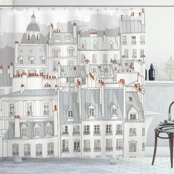 Ambesonne Cityscape Shower Curtain, Paris Aerial Scenery, 69"Wx75"L, Pale Grey Orange White