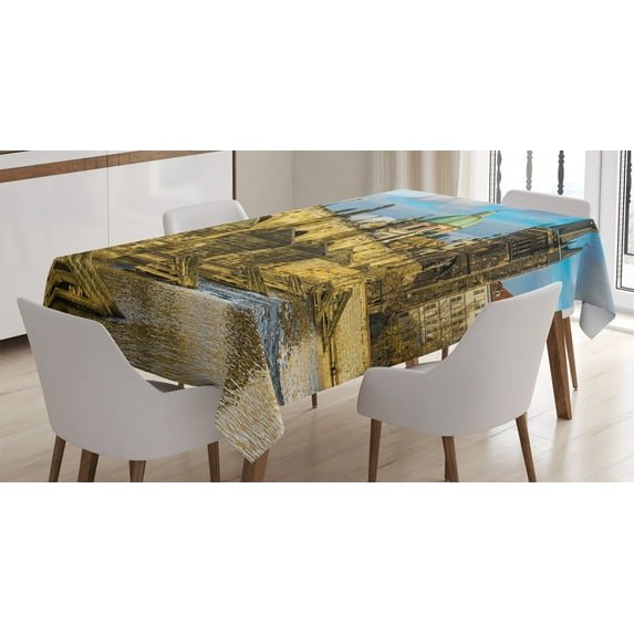 Ambesonne Cityscape Tablecloth Rectangular Table Cover, Czech Antique Castle, 52"x70", Multicolor