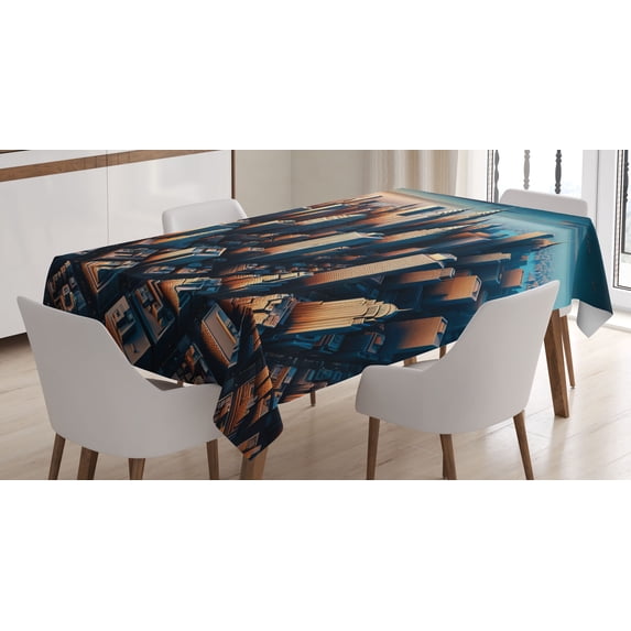 Ambesonne Cityscape Tablecloth Rectangular Table Cover, Manhattan Panorama Urban, 60"x84", Blue and Pale Cinnamon