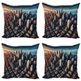 thumbnail image 1 of Ambesonne Cityscape Throw Pillow Cover 4 Pack, Manhattan Panorama Urban, 18", Blue and Pale Cinnamon, 1 of 7