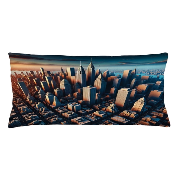 Ambesonne Cityscape Throw Pillow Cushion Cover, Manhattan Panorama Urban, 36" X 16", Blue and Pale Cinnamon