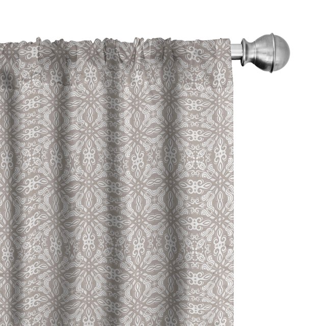 Ambesonne Classic 4-Panel Curtains, Abstract Curvy Circular Art, 56"x84", Dark Eggshell and White