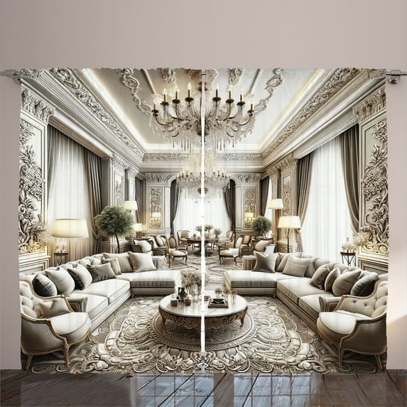 Ambesonne Classic Curtains 2 Panel Set, Majestic Room in Muted Tone, 108" x 108", Coconut and Off White
