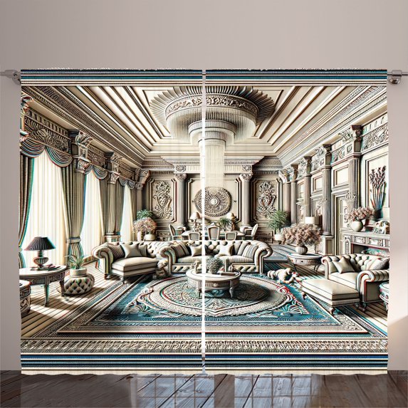 Ambesonne Classic Curtains 2 Panel Set, Ritzy Room Posh Scene Print, 108" x 96", Coconut and Sea Blue