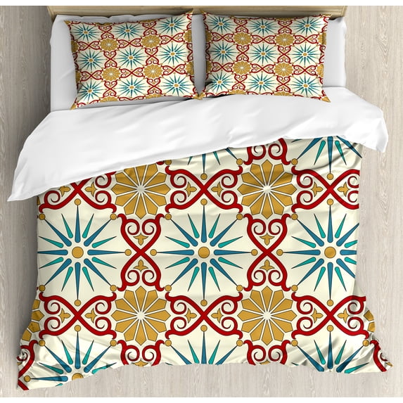 Ambesonne Classic Duvet Cover Set, Geometric Forms, King, Mustard Beige